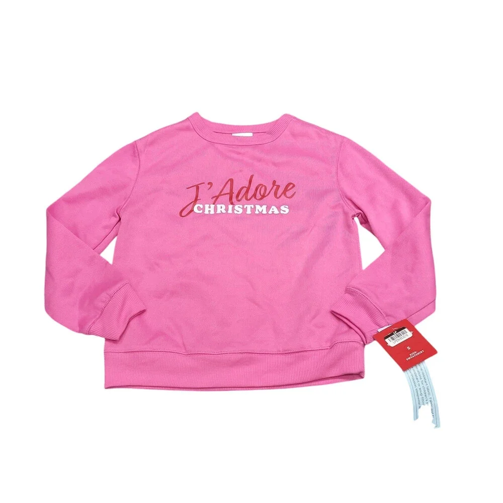 Wondershop Girls Boys Pink I Adore Christmas Holiday Sweatshirt Size Small 6/7